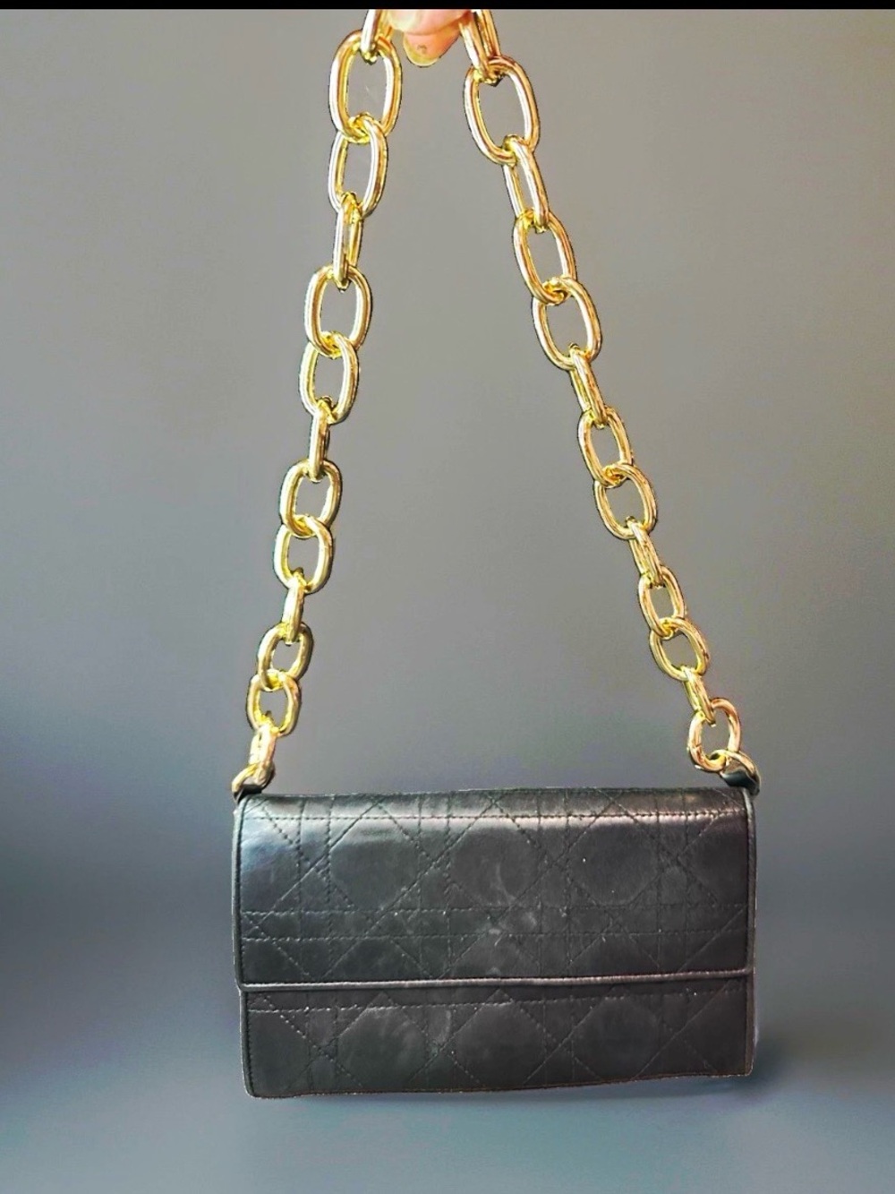 Black Leather Dior Lady Dior wallet WOC Cannage quilte